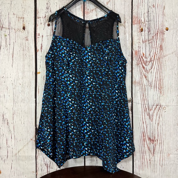 Swimsuits For All Tops - Swimsuits For All Asymmetrical Black and Blue Sleeveless Blouse SwimSuit Top NWT